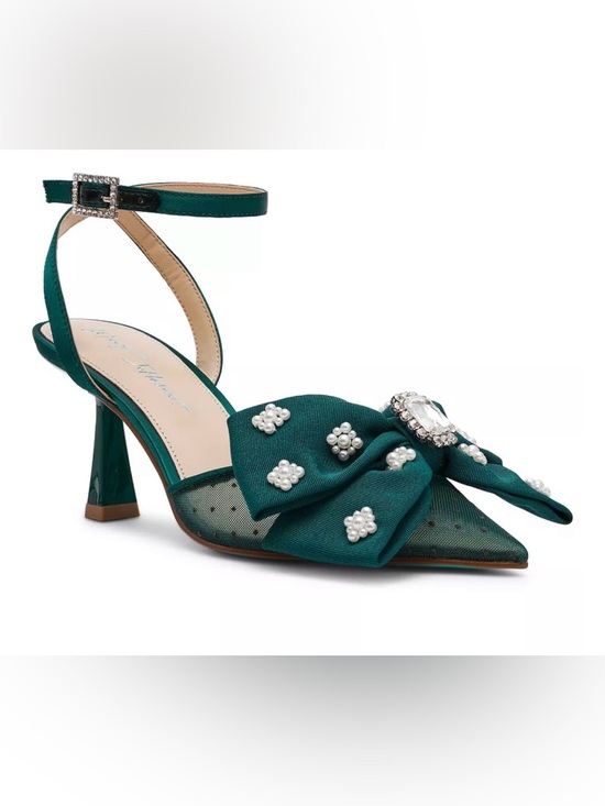 Betsey Johnson Shoes - ❤️🎁Betsey Johnson Markin Emerald Green Embellished Bow Ankle-Strap Heels